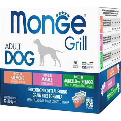 Monge Grill Adult zmiešané losos & bravčové & jahňacie 12 x 100 g