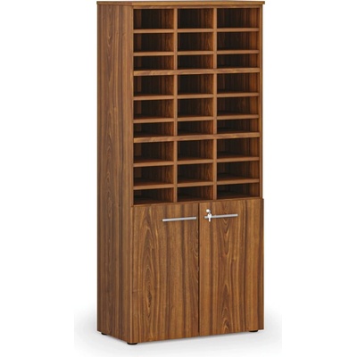 B2B Partner Třídicí regál s dveřmi PRIMO WOOD, 800 x 420 x 1781 mm 27 přihrádek ořech