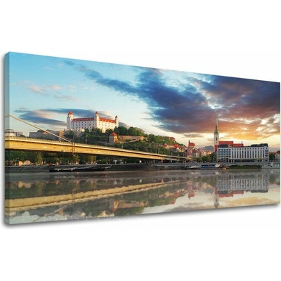 Obraz Bratislavského hradu a Mosta SNP na plátne — panoráma - 30x60 cm