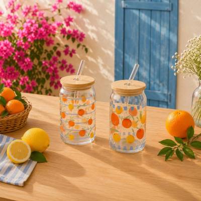 Boltze Sklenice s brčkem Citrusové léto 498494 Ø 8 × v 14 cm 2 x 450 ml