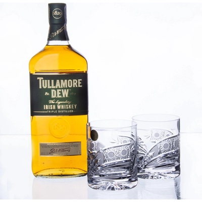 BOHEMIA CRYSTAL Dárková sada whisky Tullamore D.E.W. a 2 ručně broušené sklenice brus Kometa Bohemia Crystal 330 ml