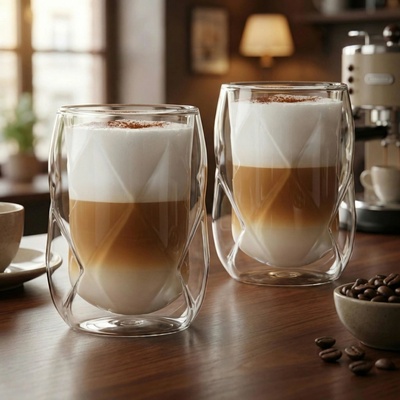 VIALLI DESIGN Geo szklanki do kawy i herbaty szklane z podwójnymi ściankami 2 x 250 ml