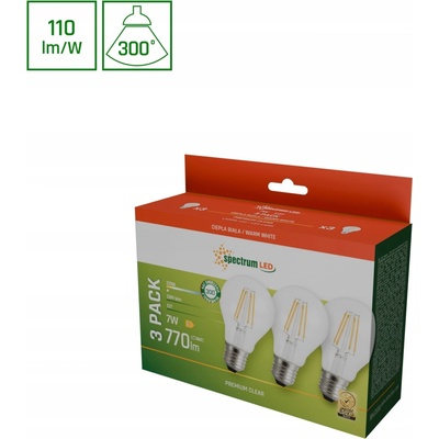 Spectrum LED Retro LED žiarovka 7W, A60, 770lm, 2700K, 3ks [WOJ+14599_3PACK]