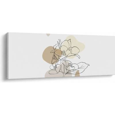 Obraz - Béžové květy s motýlem N⁰1, jednodílný 100x40 cm