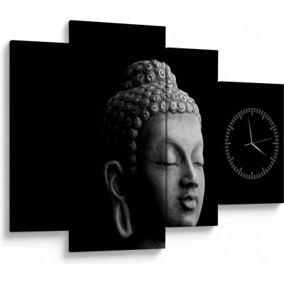 Obraz - Buddha, portrét (s hodinami), Čtyřdílný 110x75 cm s hodinami