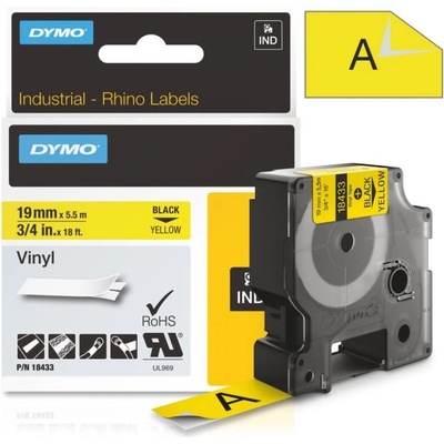 Páska Dymo Rhino vinyl, 19mm (18433) žlutá, černý tisk, 5,5m