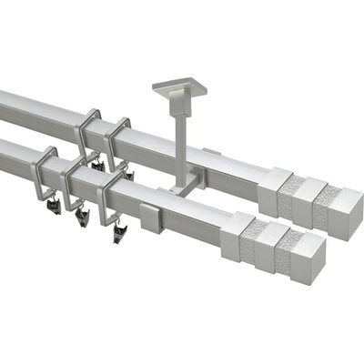 OK-GarnýžeCZ Garnýž kovová hranatá dvouřadá 20x20mm Verona double satina 390 cm do stěny / kroužky s háčkem