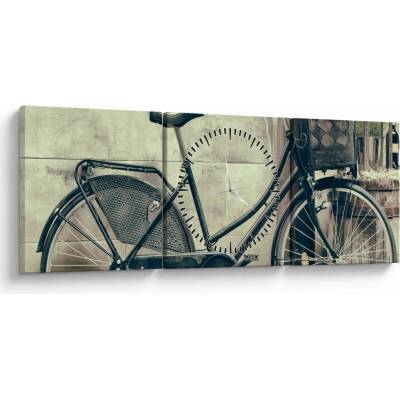 Obraz - Vintage kolo s kvetinami (s hodinami), trojdielne 90x30 cm s hodinami