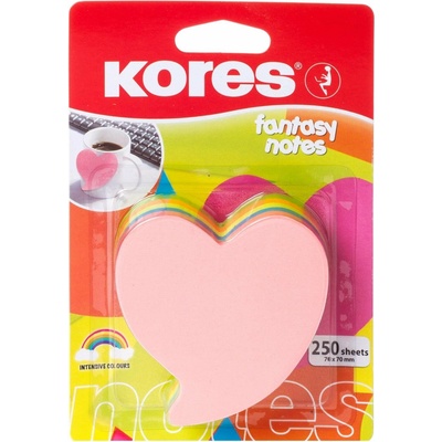 Kores Neónové bločky 70x70mm tvar srdca / 250 lístkov, mix 5 farieb (48705)