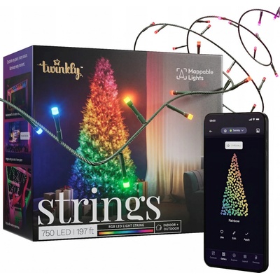 Vánoční osvětlení na stromeček Twinkly Strings 750 RGB LED černý kabel 60 m IP44