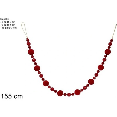 Due Esse Girlanda so zamatovými s guľôčkami 155 cm, červená