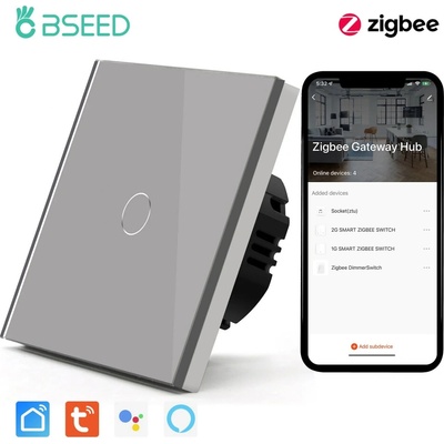 BSEED Zigbee dotykový vypínač bez nulového vodiča – sklo, 1–3 tlačidlá Sivá 1