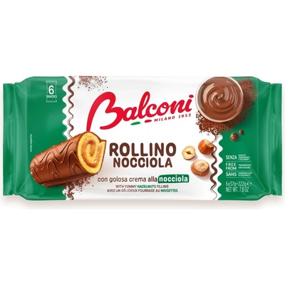 Balconi Rollino Nocciola čokoládové rolky s lískooříškovou náplní 6 ks, 222 g