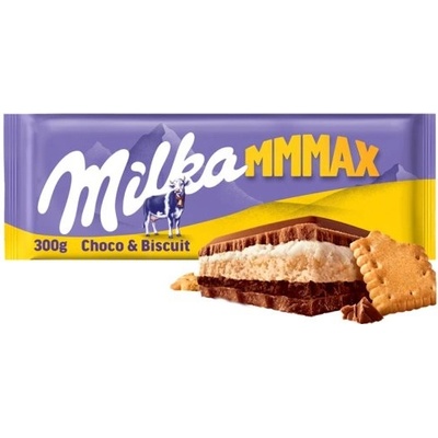 Milka Choco Biscuit mléčná čokoláda z alpského mléka se sušenkou kakaovým a mléčným krémem 300 g