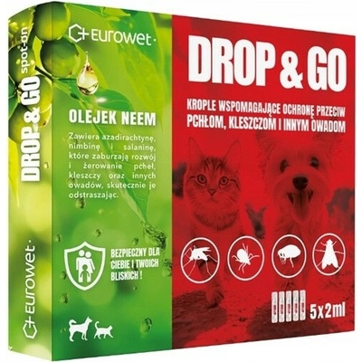 Eurowet Drop&Go Spot-on kapky proti blechám a klíšťatům pro psa a kočku 5x2 ml