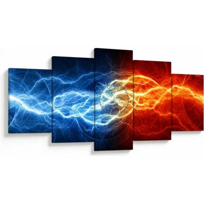 Obraz elektrického napätia (s hodinami), päťdielne 150x80 cm s hodinami