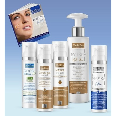 Syncare pro mladé s mastnou pletí amicelární tonikum 200 ml + čsticí gel 75 ml + maska anti akné 75 ml + GlycoRetiinal +C krém 75 ml + čisticí maska 75 ml dárková sada – Hledejceny.cz