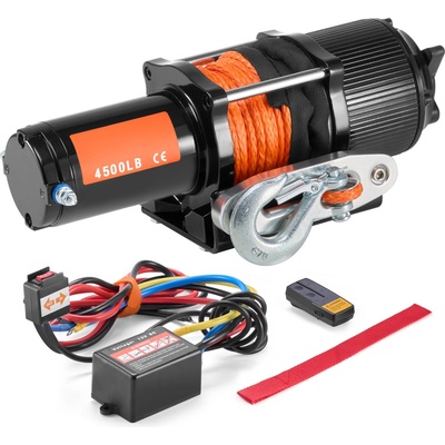 SucceBuy Elektrický navijak 4500 lb, 12 V DC, ťahanie ATV/UTV, 39 ft syntetické lano, vodotesnosť IP55, hliníkové vedenie lana, bezdrôtové/diaľkové ovládanie