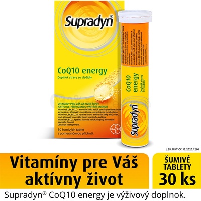 Bayer Supradyn CoQ10 Energy s pomarančovou príchuťou šumivé tablety 30 ks