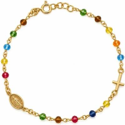 Šperky Nina – Zlacený stříbrný náramek Růženec s barevnými krystaly (18,5–20 cm, 2,9 g) - nar zlac 52