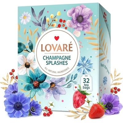 Lovare Champagne Splashes černý a zelený čaj 64 g 32 ks