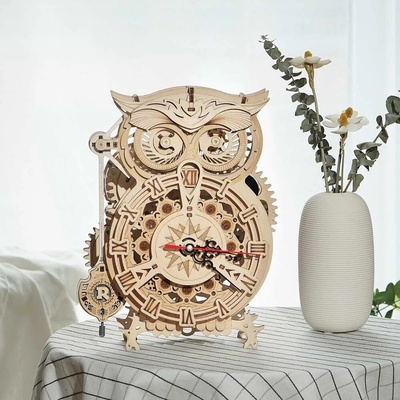 ROBOTIME Rokr 3D dřevěné puzzle Stolní hodiny s časovačem Sova 161 ks
