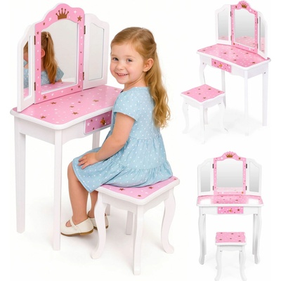 ecotoys Dětský velký toaletní stolek se zrcadlem pro dívky