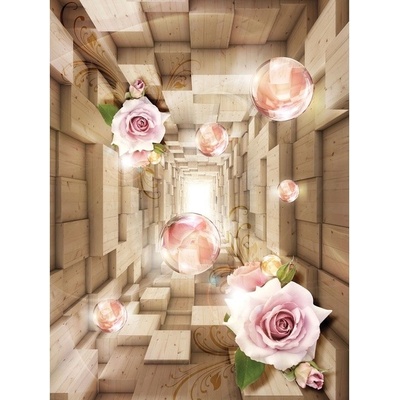 Preinterier Fototapeta panel - PL0765 - 3D kocky s kvetmi vlies - 206cm x 275cm