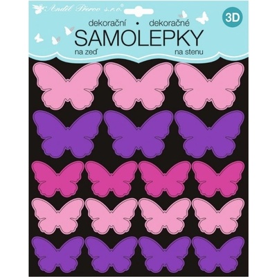Anděl Přerov Samolepky na zeď 3D růžovofialoví motýli 2 archy 35 ks 25x16 cm+25x25cm