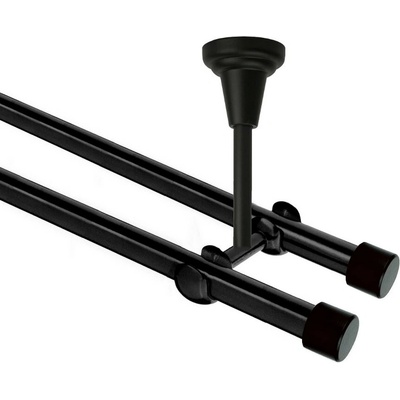 OK-GarnýžeCZ Garnýž kovová dvouřadá 19mm Pullo černá 160 cm do stropu / na tunýlek - bez kroužků
