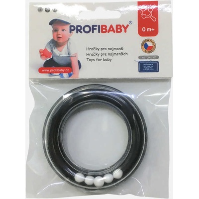 PROFIBABY Baby kroužek chrastítko s kuličkami černobílé