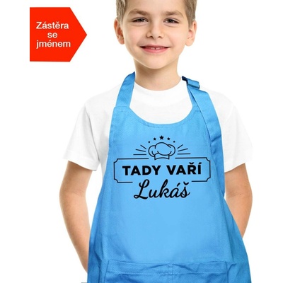 Kariban HobbyTriko Dětská zástěra na vaření pro chlapce se jménem Tady vaří.. Modrá