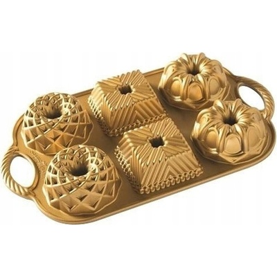 Nordic Ware forma na 6 malých bábovek Geo Bundtlette zlatá 6x160 ml