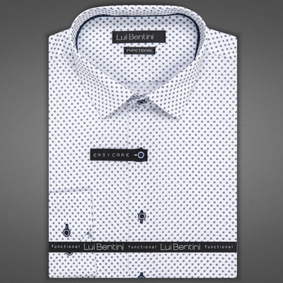 Lui Bentini Functional pánská košile z lyocellu dlouhý rukáv slim fit LDSF238 bílá s tmavě modrými kolečky s tečkami