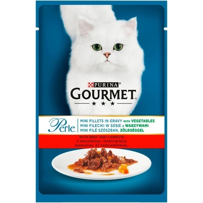 Purina Gourmet Perle Mini filety krmiva v omáčke s hovädzím mäsom a mrkvou 85 g