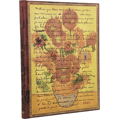 Paperblanks Van Gogh, Sunflowers Embellished Manuscripts Collection Ultra 12-Month Hardcover Dayplanner Elastic Band Closure Horizontal 2027