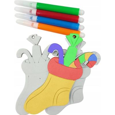 Chomik Sada 3 Závesná Ozdoba Vianočná Guľa na Maľovanie + 4 fixky Ponožky 10cm DIY Vianočné Ozdoby