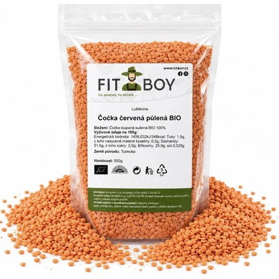 Fitboy Čočka červená půlená BIO 500 g