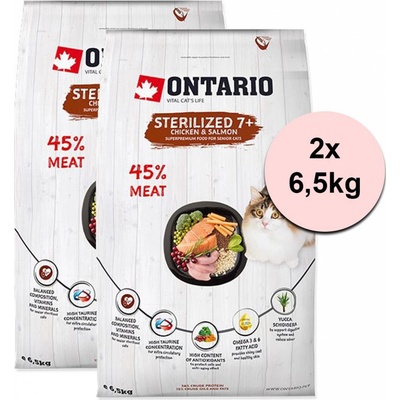 Ontario Cat Sterilised 7+, 2 x 6,5 kg