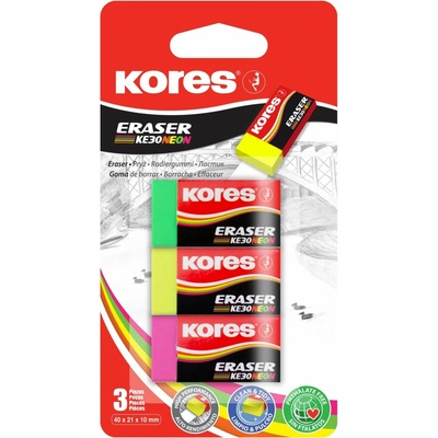 KORES KE30 40 x 21 x 10 mm, barevný mix neon - balení 3 ks – Hledejceny.cz