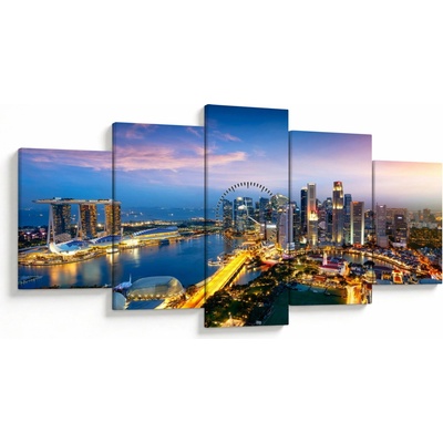 Obraz - Singapur, Ázia (s hodinami), päťdielne 150x80 cm s hodinami