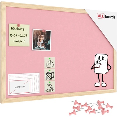 ALLboads Textilní tabule 60 × 40 cm, růžová, v lakovaném dřevěném rámu, TFPINK64P