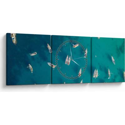 Obraz - Plachetnica (s hodinami), trojdielne 90x30 cm s hodinami