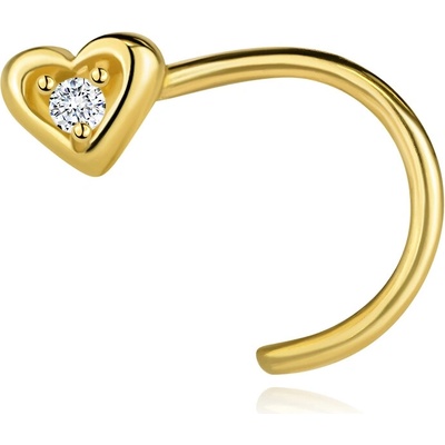 Šperky Eshop Zlatý zakřivený piercing do nosu 14K se srdcem a čirým zirkonem S5GG262.88
