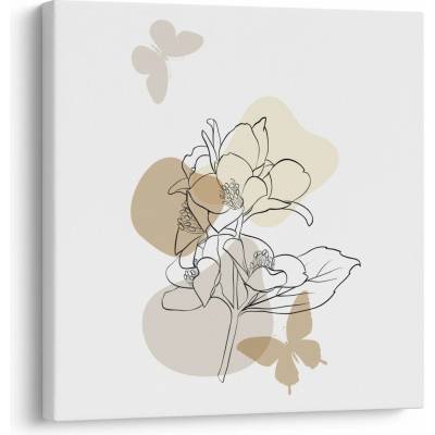 Obraz - Béžové kvety s motýľom N⁰1, jednodielne 30x30 cm