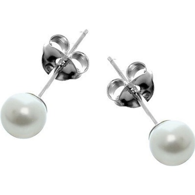 Argento Strieborné náušnice - biela syntetická perla v tvare guľôčky, priemer 5 mm 65355