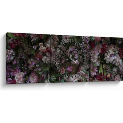 Obraz - Kvetinový múr (s hodinami), trojdielne 90x30 cm s hodinami