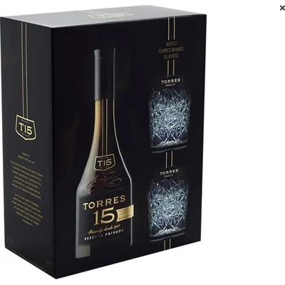Torres brandy Reserva Privada 15y 40% 0,7 l (dárkové balení 2 sklenice)