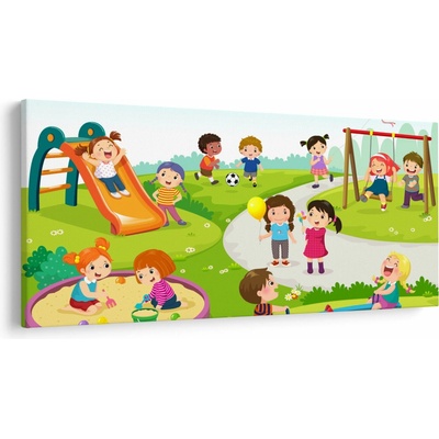Obraz dětských radovánek na pískovišti, jednodílný 200x100 cm