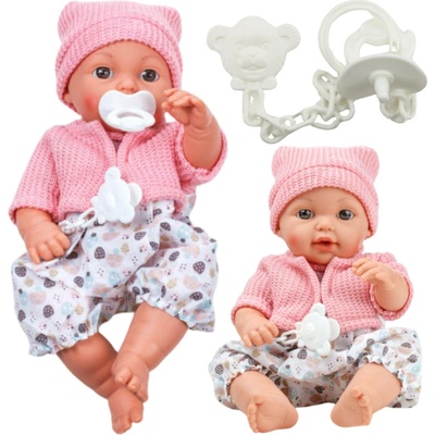 LeanToys Baby Doll Pruhovaný svetr, čepice a šátek růžový
